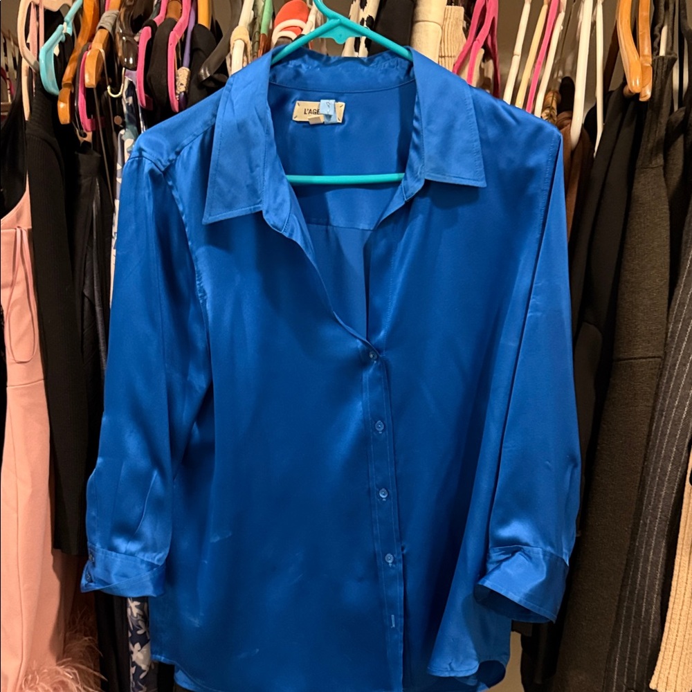 L'AGENCE Vibrant Blue Button Down Shirt